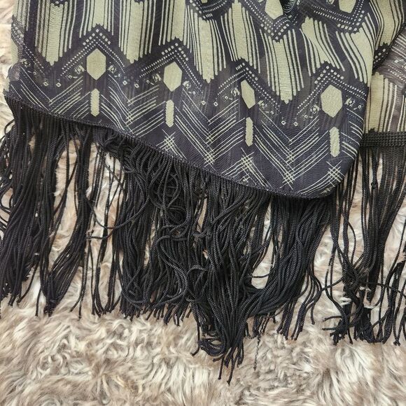 Lularoe Monroe Kimono With Fringe Green and Black Size Small - Picture 3 of 11